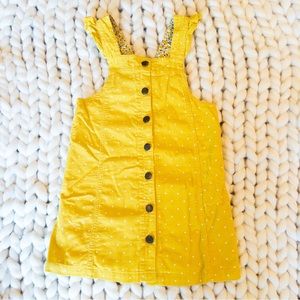 GAP Girls Corduroy Pinafore Ruffle Dress Yellow Polka Dot Size 4T